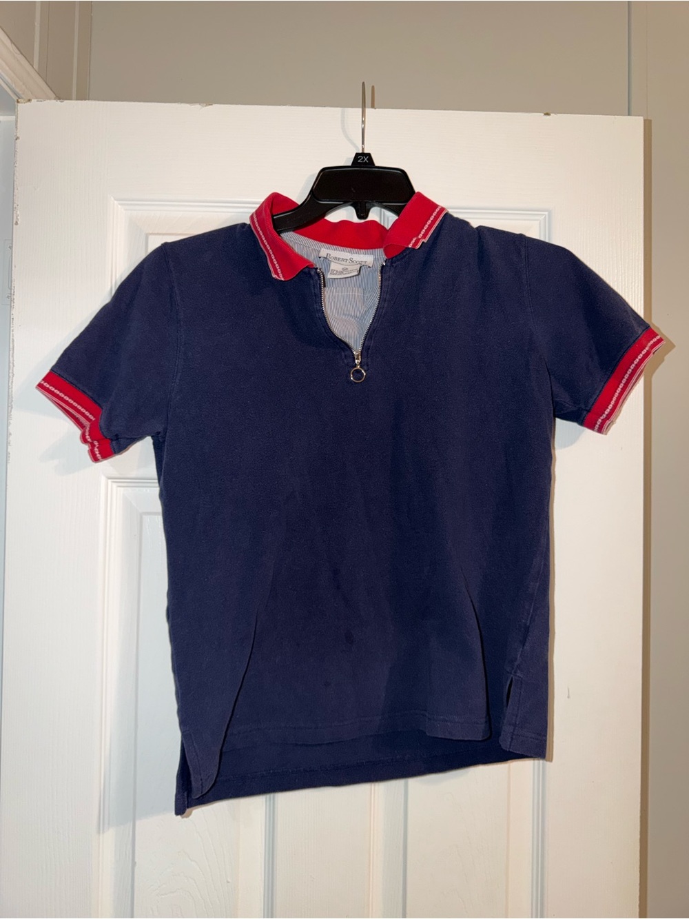 VTG 90s Robert Scott Navy Red Zip Polo Shirt M Y2K Aesthetic